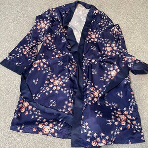 MORGAN LANE x FABFITFUN - Satin Knee Length Robe Navy Floral Women's S/M NWT